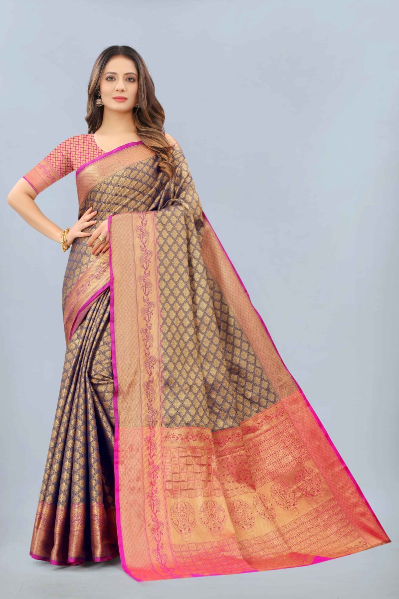 Women's Kanjeewaram Silk Woven Navy Blue Saree