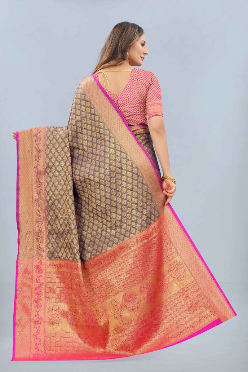 Women's Kanjeewaram Silk Woven Navy Blue Saree - Image 2