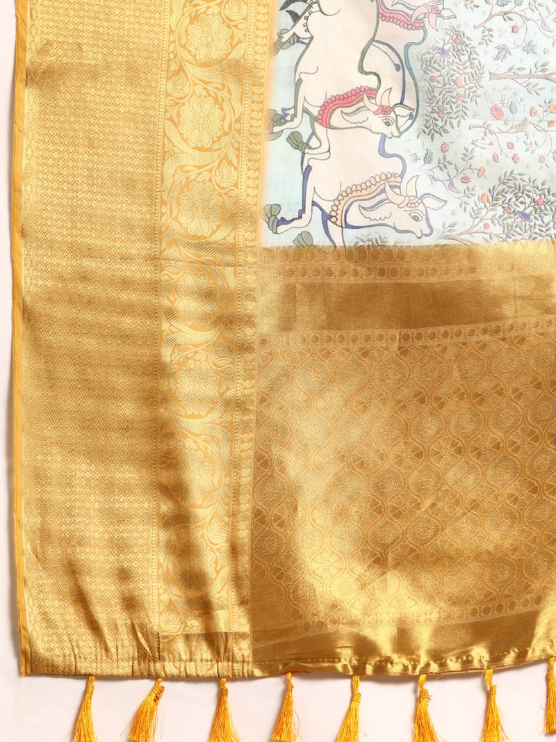 Women's Pichwai Muga Silk Digital Print Saree - Image 5